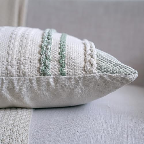 Cethom Boho Throw Pillow Covers 18x18 Inch Set of 2, Sage Green Textured Decorative Couch Pillow Cases for Farmhouse Home Decor, Accent Cushion Cover for Sofa, Bed, Living Room, Bedroom - Image 4