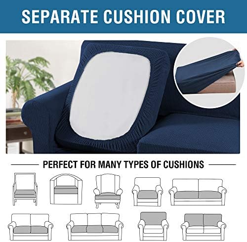 H.VERSAILTEX 3 Piece Stretch Sofa Covers for 2 Cushion Sofa Couch Covers for Living Room Sofa Slipcovers (Base Cover Plus 2 Seat Cushion Covers) Thicker Jacquard Fabric(Large Sofa, Navy) - Image 5