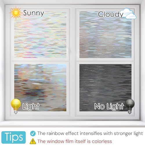DOWELL Window Privacy Film, Stanied Glass Cling, Rainbow Lines - Image 5