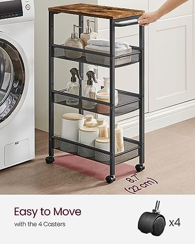 VASAGLE 4-Tier Slim Rolling Storage cart with Wheels, 8.7 Inches, Metal - Image 4
