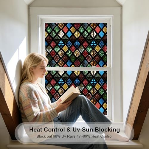 Window UV Protection Rainbow Privacy Film:Non-Adhesive Static Cling Decorative Window Film with Installation Tools,Stained Glass Window Film for Kitchen,Bathroom,and Shower Doors,16.9 x 39.4 inches. - Image 2
