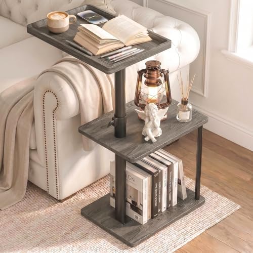 Faesun C Table End Table Adjustable Height, 360°Swivel TV Tray Table for Small Spaces, Small Nightstand for Living Room, Bedroom, Gray by Faesun