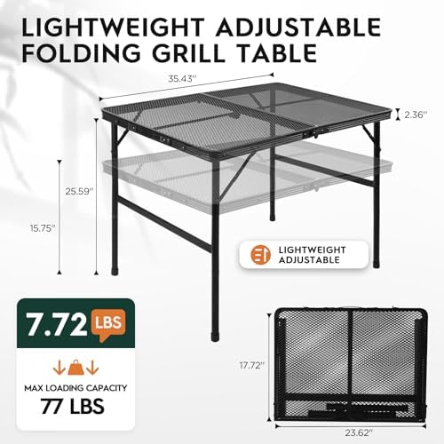 WildFinder Folding Grill Table, 3x2 FT Height Adjustable Camping Table - Image 3