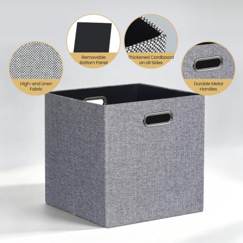 Posprica Fabric Storage Cubes, 13x13 Collapsible Storage Bins with Dual Handles, Foldable Storage Boxes Basket for Closet Shelf Cabinet Bookcase Organization, Set of 4, Houndstooth - Image 3
