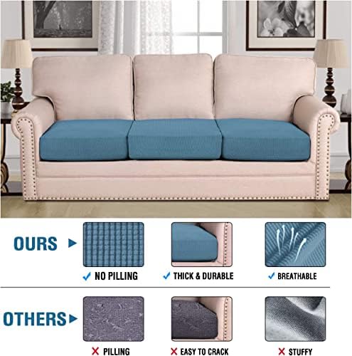 H.VERSAILTEX Super Stretch Individual Seat Cushion Covers - Sofa & Couch Cushion Slipcover Sets - Thick Jacquard Textured Twill Fabric (3 Piece XL Sofa Cushion Covers, Dusty Blue) - Image 2