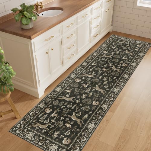DUKINO 2x6 Runner Rug, Washable Animal Kitchen Rugs Non Slip Charcoal Black - Image 6