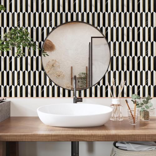 Vamos Tile Peel and Stick Backsplash Seamless Tile,Stick on Backsplash for Kitchen and Bathroom,Marble Look PVC Mixed Metal Gold Self Adhesive Metal Mosaic Tiles (10 Sheets) - Image 4