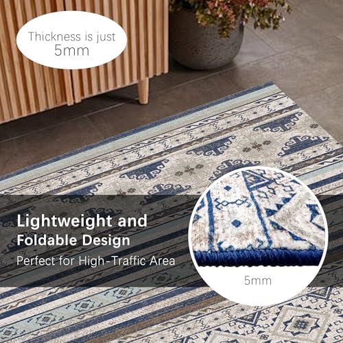RUGSURE Washable Area Rugs 2'6'' x 8' - 1/6 Thick - Moroccan-Inspired -Stain & Water Resistant Non-Slip - Resistant Rug for Living Room, Bedroom, Nursery, Pet & Child Friendly (Blue and Brown) - Image 5
