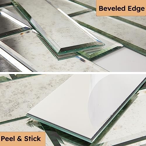 Diflart Peel and Stick Mirror Backsplash, Light Antique, 3x10 Inch, Beveled Mirror Subway Kitchen Bar Wall Tile (5 Sq.ft, 24 Pcs) - Image 4