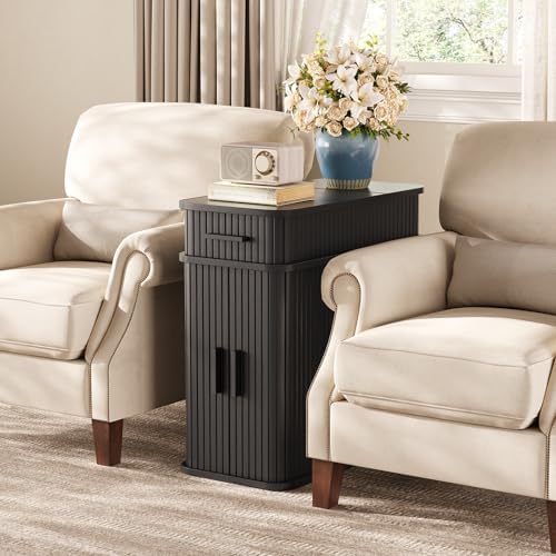 ComfyCorner Side End Table, Skinny Bedside Table, Fluted Nightstand Black - Image 4