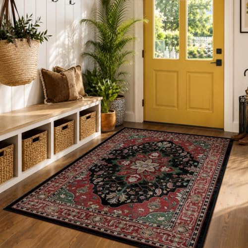 RELEANY Washable Area Rug, 5'x7', Red/Black - Image 3