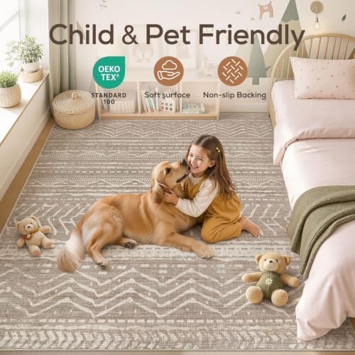 Nakagishi 9x13 Area Rugs Living Room: Washable Boho Large Neutral Soft Farmhouse Area Rugs Stain Resistant Modern Non-Slip Indoor Floor Carpet for Bedroom Nursery Kids Playroom Office-Dark Brown - Image 4