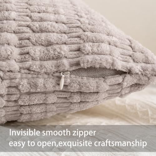 Pack of 2 Corduroy Decorative Throw Pillow Covers 18x18 Inch, Silver Gray - Image 3