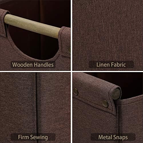 HOONEX Large Collapsible Storage Bins, Linen Fabric, 2 Pack, Storage Baskets with Wooden Carry Handles and Sturdy Heavy Cardboard, for Home, Office, Car, Nursery, Brown - Image 5