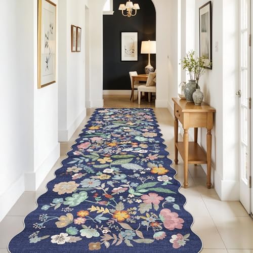 3x10 Long Hallway Runner Rug: Washable Wide 10ft Floral Low-Pile Carpet for Entryway Kitchen Non Slip Soft Living Room Bedroom Floor Mat Cute Area Rugs for Nursery Farmhouse Home Decor(3x10/Purple) - Image 4