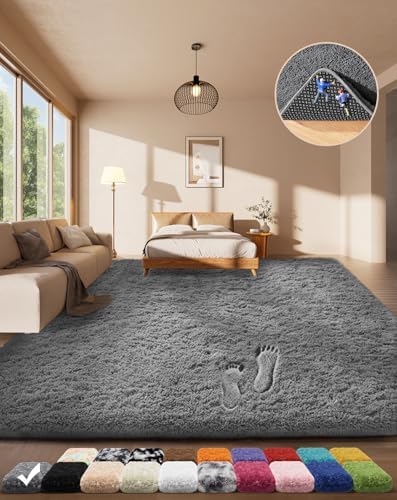 Ophanie Area Rugs for Living Room Bedroom, Washable Non-Slip Fluffy Soft Grey Shag Carpet, Indoor Floor Gray 4x6 Fuzzy Shaggy Living Room Plush Rug for Kids Home Dorm Decor Aesthetic by Ophanie