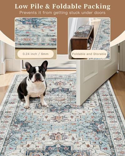 Madane 4x8 Wide Hallway Runner Rug Washable for Living Room, Blue - Image 6