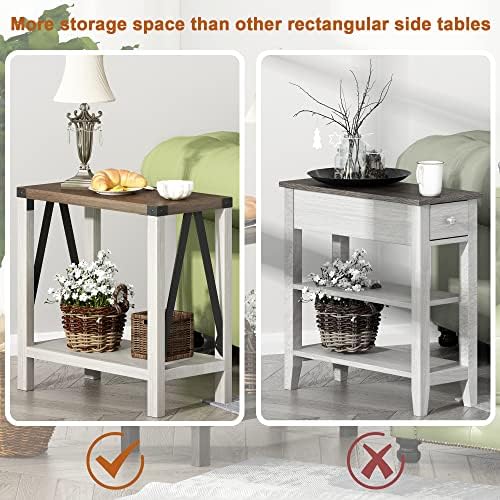 ChooChoo Farmhouse End Table, Narrow Side Table with Storage Shelf - Image 5