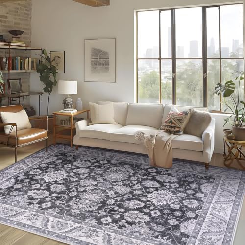 Hanples 4x6 Area Rugs for Living Room, Washable Rug Vintage Floral, Gray - Image 3