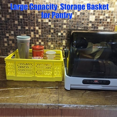 20L Folding Crate, 4Pack Plastic Storage Baskets Organizer for Home and Office,Collapsible Storage Crates for Home Office and Outdoor Organizer.(Yellow) - Image 6