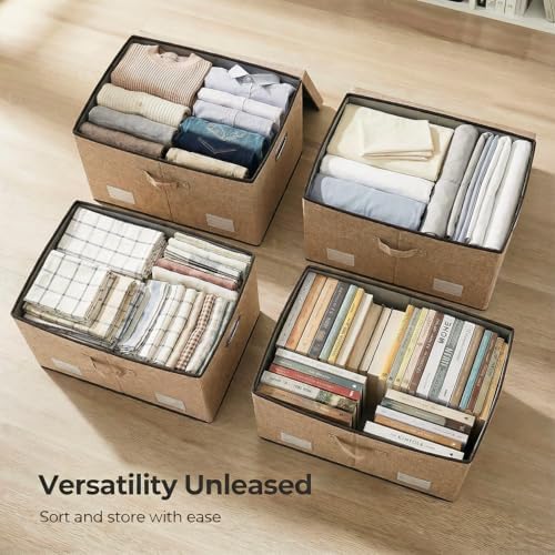 PRANDOM Storage Bins with Lids [3-Pack] Jute Fabric Foldable Storage Boxes Organizer Containers Baskets Cube with Cover for Home Bedroom Closet Office Nursery khaki（23.4X15.9X11.5 - Image 4