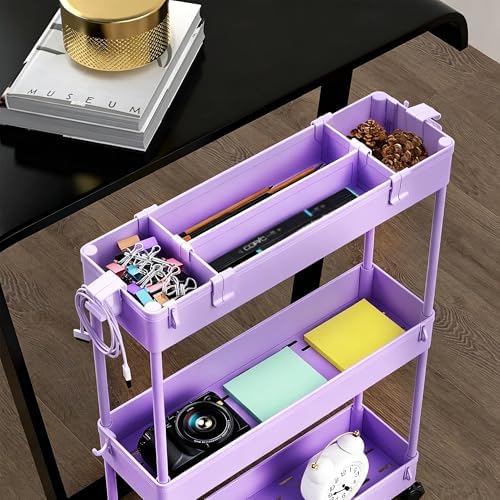 SPACELEAD Slim Storage Cart 3 Tier,Bathroom Organizer Rolling Utility,Mobile Shelving Unit Slide Out for Office, Kitchen, Laundry Room & Narrow Places,Purple - Image 5