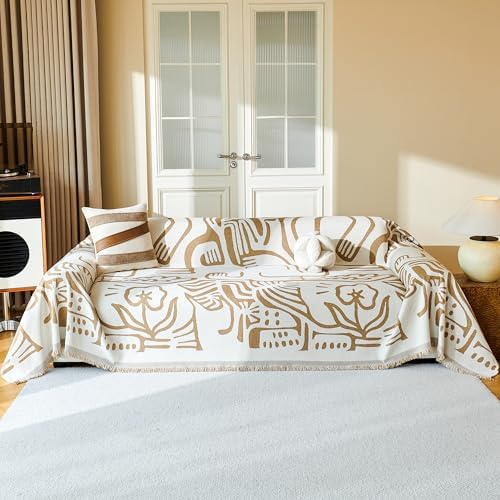MYSKY HOME Couch Cover for Dogs, Washable Couch Covers, Sofa Covers for Sectional Sofa, Couch Cover 2 Cushion Sofa Dogs Furniture Protector, Chenille Sofa Covers for Pets, 71"x118", Abstract Khaki - Image 2