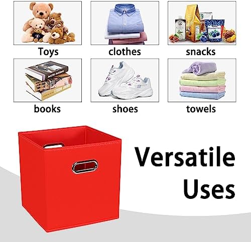 Black Foldable Storage Cubes Bins , Fabric Storage Box Cubes Organizer Baskets with Dual Handles for Home Organizer (Red) - Image 3