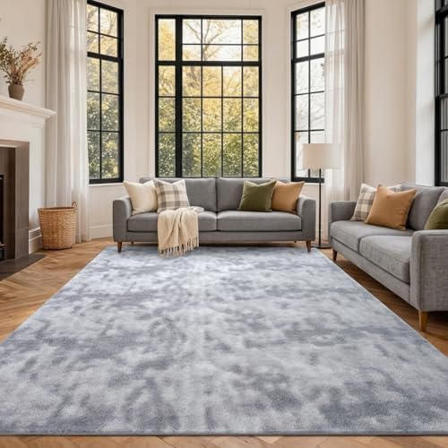 7x10 Large Tie-dye Grey Area Rug Non-Slip Washable for Living Room Bedroom by FinRe%CC%80cHome