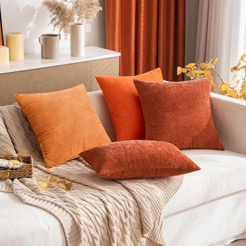 MIULEE Soft Chenille Fall Lumbar Throw Pillow Covers Rust 12x20 Pack of 2 - Image 3