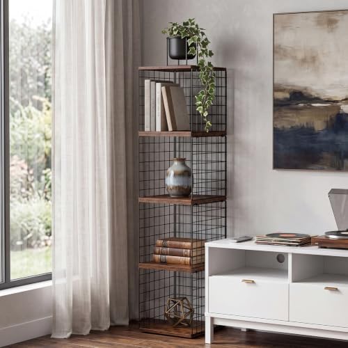 Novabright 3 Pcs Stackable Organizer Bookshelves with Wood Top Extra Storage, DIY Variable Stackable Cube Storage Organizer for Bedroom, Living Room, Walnut Color - Image 2
