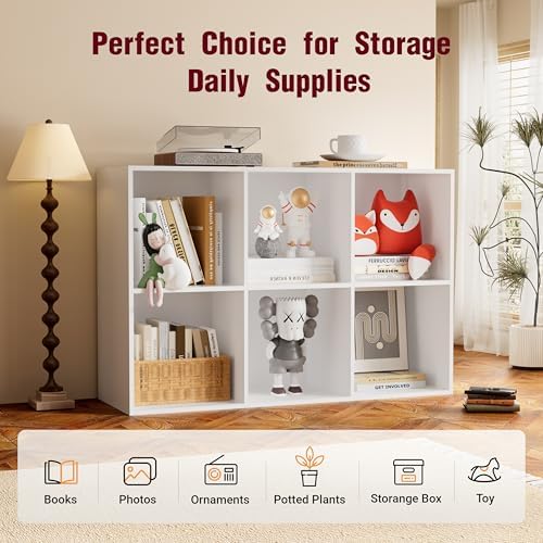 Book Shelf, Wooden Cube Storage Organizer with 11" Open Cubes, Stackable Modular Bookcase for Room Divider Storage, 2 Tier Bookshelf for Living Room, Bedroom, Office (White, 6-Cube) - Image 6