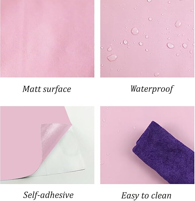 197"x17.7" Pink Wallpaper Solid Color Peel and Stick Wallpaper Pink Contact Paper Self-Adhesive Removable Wall Paper for Wall Covering Cabinet Countertop Vinyl Roll - Image 2