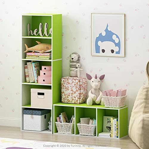 Furinno LUDER Book Shelf, 3-Cube Bookshelf, Bookcase with Open Shelves, 9.3 x 12 x 31.5, Easy Assembly, for Living Room, Bedroom, Home Office, White/Green - Image 2