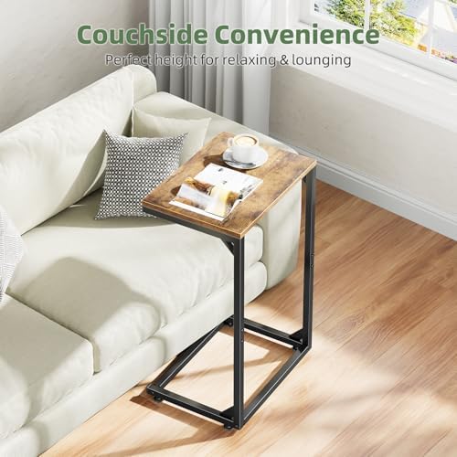 Simple Trending C Shaped Side Table, Small End Table Set of 2, TV Trays Sofa Couch Table for Living Room, Bedside, Rustic Brown - Image 4