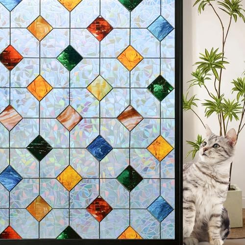 DKTIE Colorful Gem Rhombus Decorative Window Privacy Film 29.5in X 118.1in by Dktie
