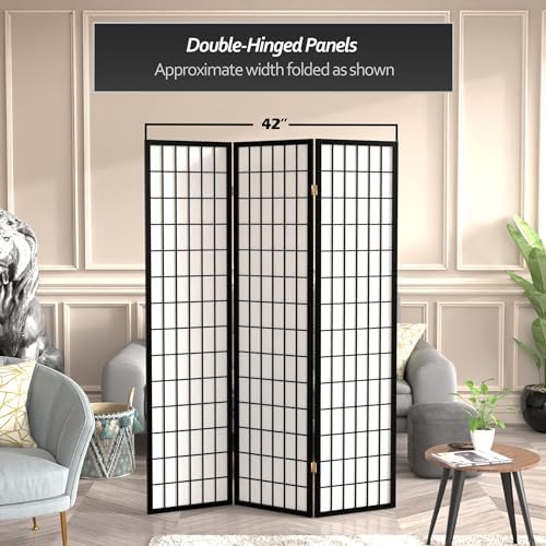 Red Lantern 6 ft. Tall Window Pane Shoji Screen - Black - 3 Panels - Image 6