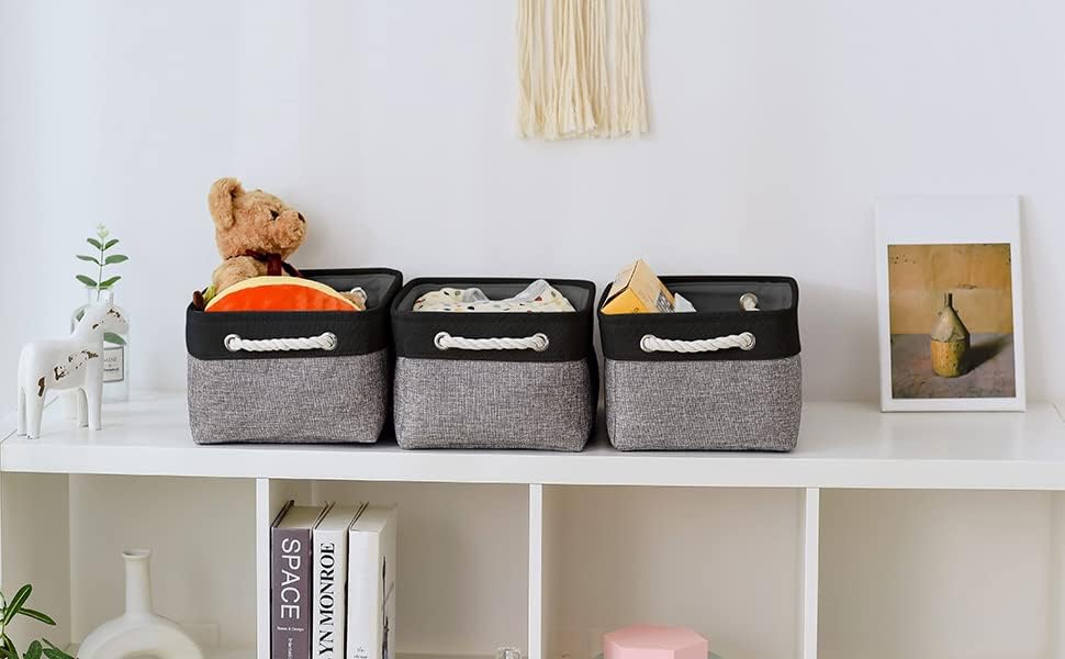 TheWarmHome Storage Basket for Organizing - 1 Pack 14x10x6.7 inch Collapsible Storage Bins for Shelves, Dog Toy Bin for Closet Organizer laundry Gift Cloth Nursery (Grey & Black) - Image 3