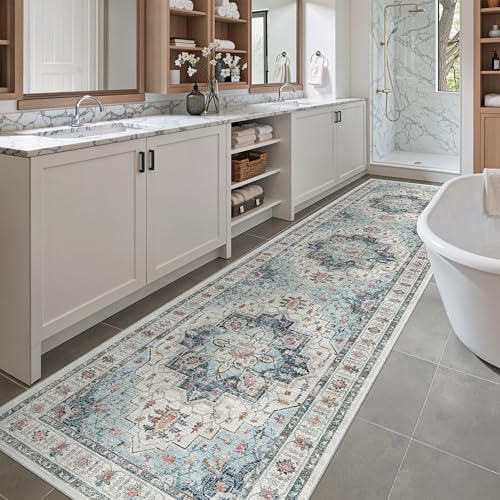 Madane Hallway Runner Rug 2'6''x10' Blue, Washable Vintage Kitchen Runners by Madane