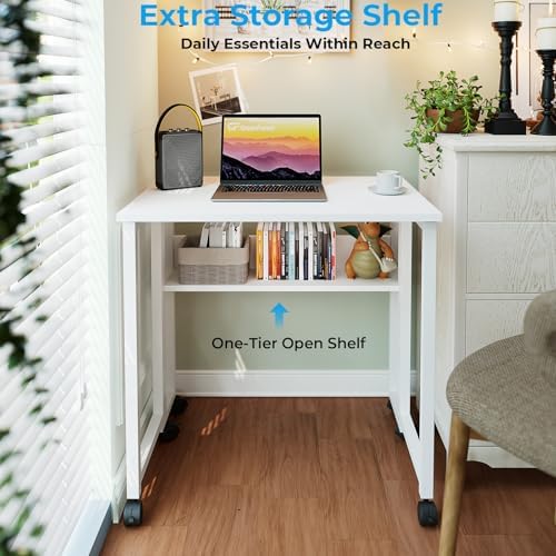 GreenForest Folding Desk with Wheels, 31.5" Rolling Table for Small Spaces - Image 5