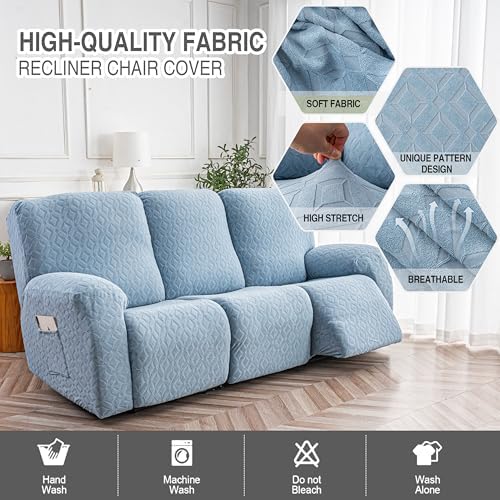 Gennia Waterproof Recliner Sofa Cover,3 Seat Couch Cover,Light Blue - Image 3