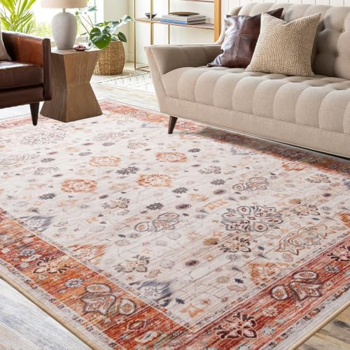 Hanples 4x6 Area Rugs for Living Room, Washable Rug Vintage Floral, Orange - Image 4