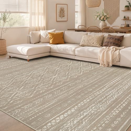 Nakagishi Area Rug Living Room Rugs: 10x12 Large Soft Machine Washable Boho Moroccan FarmNeutral Stain Resistant Indoor Floor Carpet for Bedroom Under Dining Table Home Office Decor-Dark Brown by NakagishiAreaRug