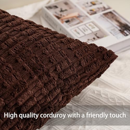 Pack of 2 Corduroy Decorative Throw Pillow Covers 12x20 Inch, Dark Brown - Image 3