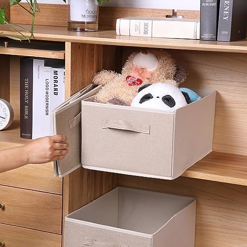 Collapsible Sorage Bins, Storage Cubes Baskets Collapsible Fabric Storage Boxes with Handles for Home and Office (Set of 4, Beige, 15.4 x 11.4 x 7.91inch) - Image 6