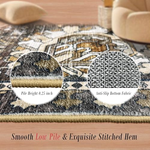 RUGSURE Washable Area Rugs - Perfect for Living Room, Bedroom, Kids Room, Nursery - Stain & Water Resistant Non-Slip, Pet & Child Friendly, Vintage Tribal Area Rugs (Ivory, 3' x 5 ') - Image 3