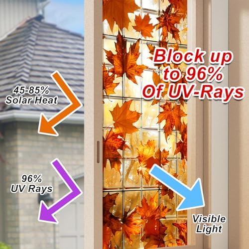 HOMETITUTE Autumn Maple Leaf Grid Privacy Window Cling 18x39 PVC - Image 4