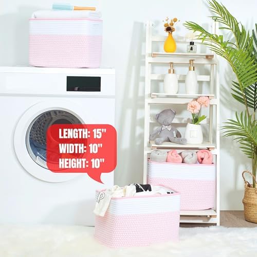 MINTWOOD Design 3-Pack Storage Baskets for Shelves, Decorative Baskets for Organizing, Woven Baskets for Storage, Book Basket, Cube Organizer, Cube Storage Bin Box, Closet Organizers, Light Pink - Image 7
