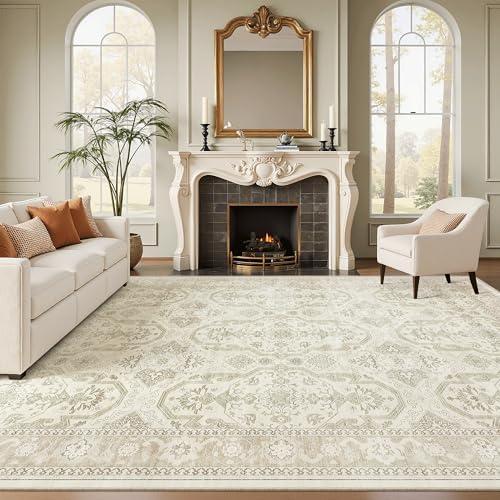 Soalmost 9x12 Area Rugs for Living Room Washable Rug Non-Slip Beige/Brown by Soalmost
