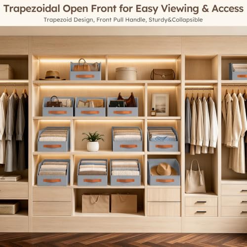 Homsorout Fabric Storage Bins for Organizing - 12 Pack Large Trapezoid Collapsible Storage Bins with Front Handle, Closet Organizers and Storage for Bedroom, Home Shelves, Small Spaces, Grey - Image 2